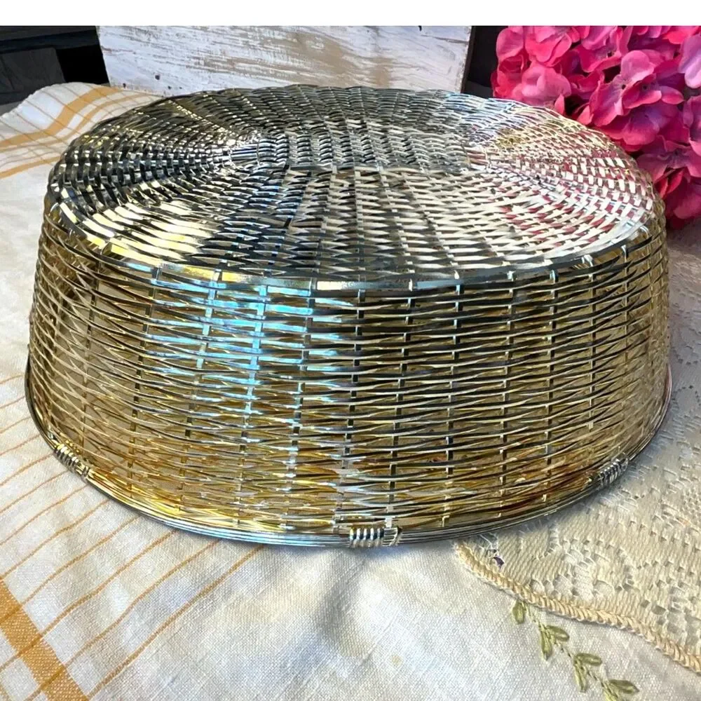 Vintage Silver Plated Metal Basket; oval serving basket MCM